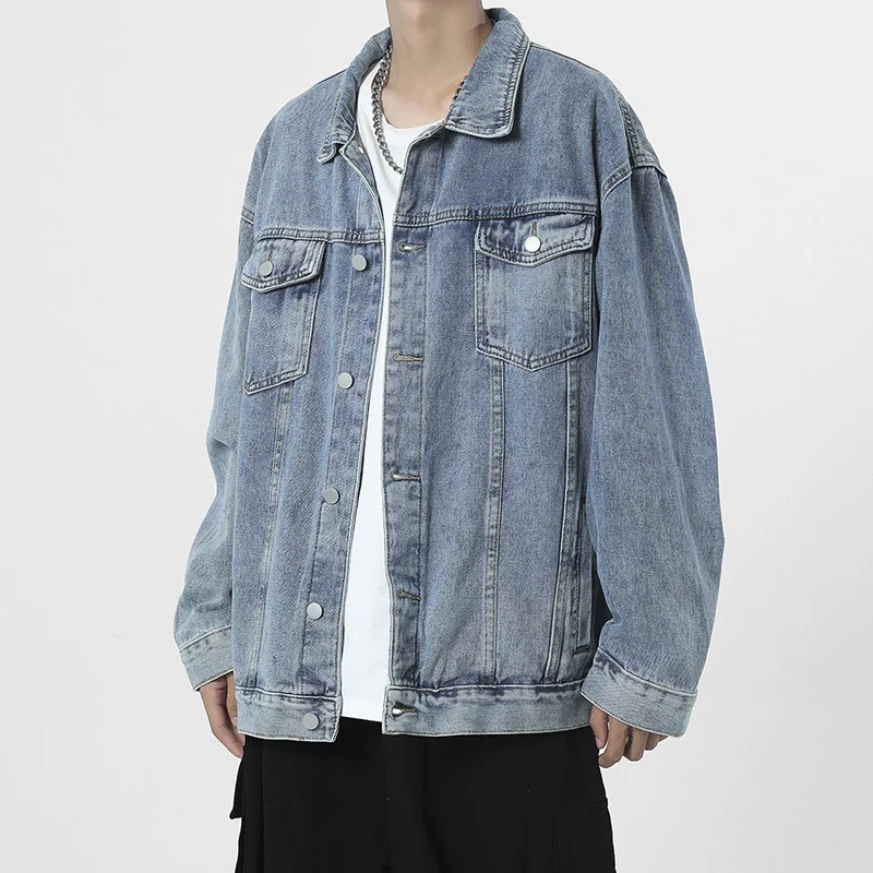 Herren Oversize-Denimjacke im Vintage-Look mit Knopfleiste und Brusttaschen Nord Taschen