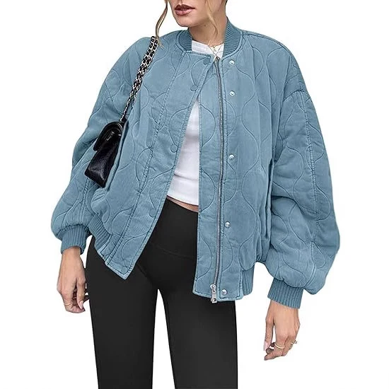 Damen Gepolsterte Oversize-Stepp-Bomberjacke mit Rippbündchen und dekorativer Ziersteppung Nord Taschen