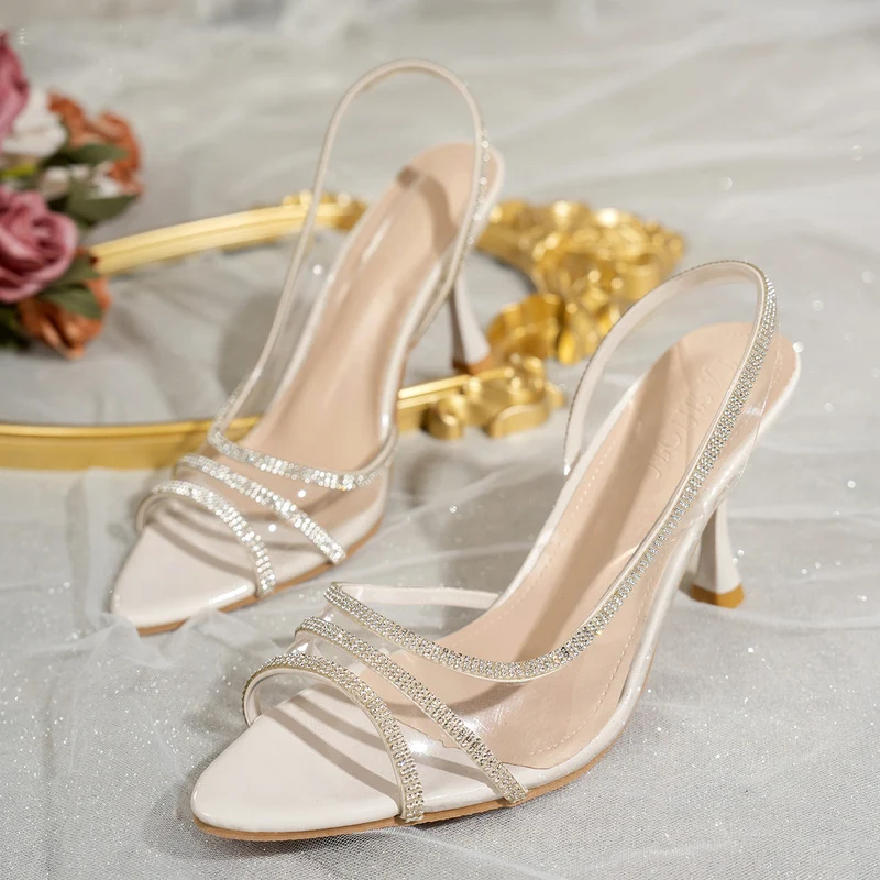 Damen elegante Slingback Sandalen mit strassverziertem Riemen