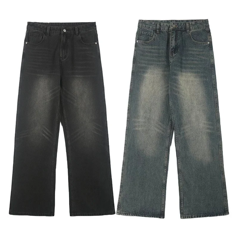 Herren Baggy-Jeans mit tiefem Schritt, verwaschener Vintage-Denim und geradem Bein Nord Taschen