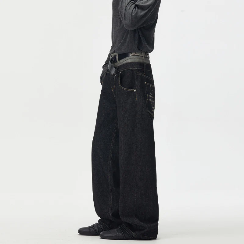Herren Baggy-Denimhose mit doppeltem Bund und ultrabreitem Bein Nord Taschen