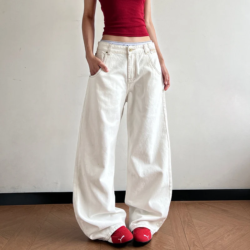 Damen Ultraweit geschnittene Canvas-Five-Pocket-Hose mit tiefer Bundlinie Nord Taschen