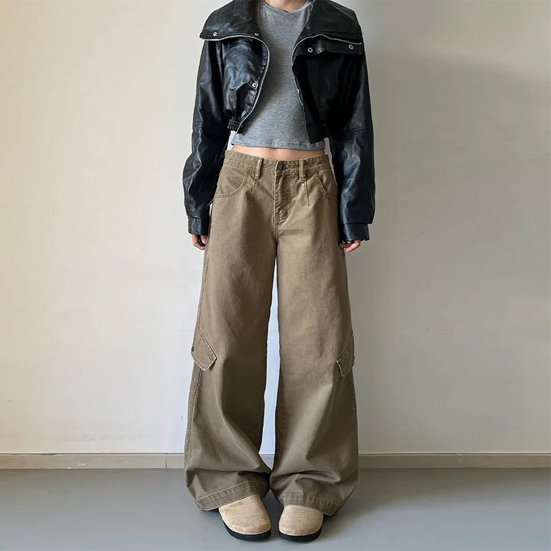 Damen Oversized Cargopalazzo-Hose aus Baumwoll-Twill mit seitlicher Klappentasche Nord Taschen