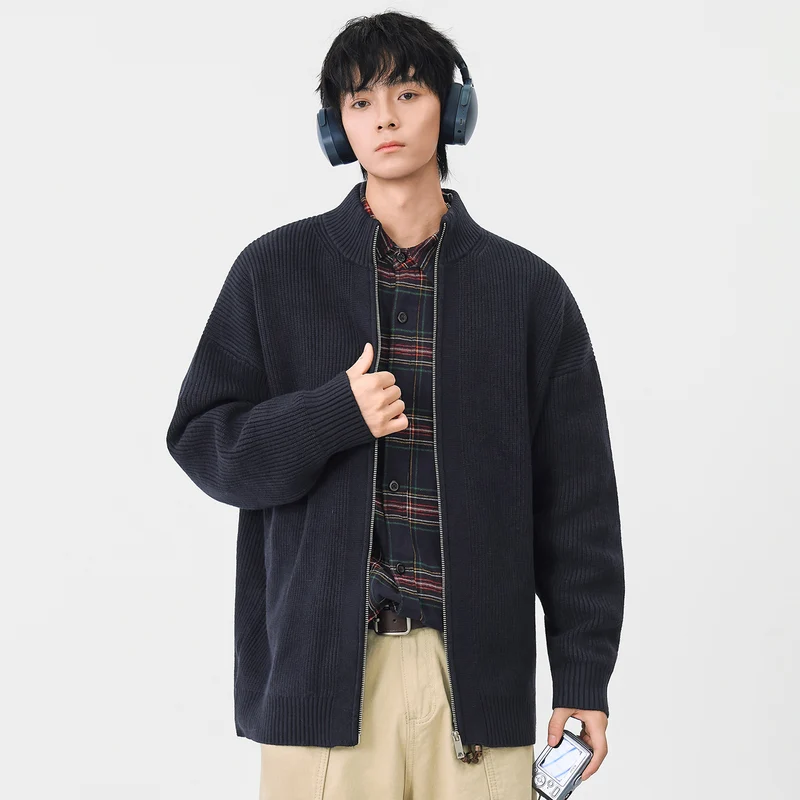 Damen Oversize-Strickjacke mit durchgehendem Reißverschluss und Stehkragen Nord Taschen