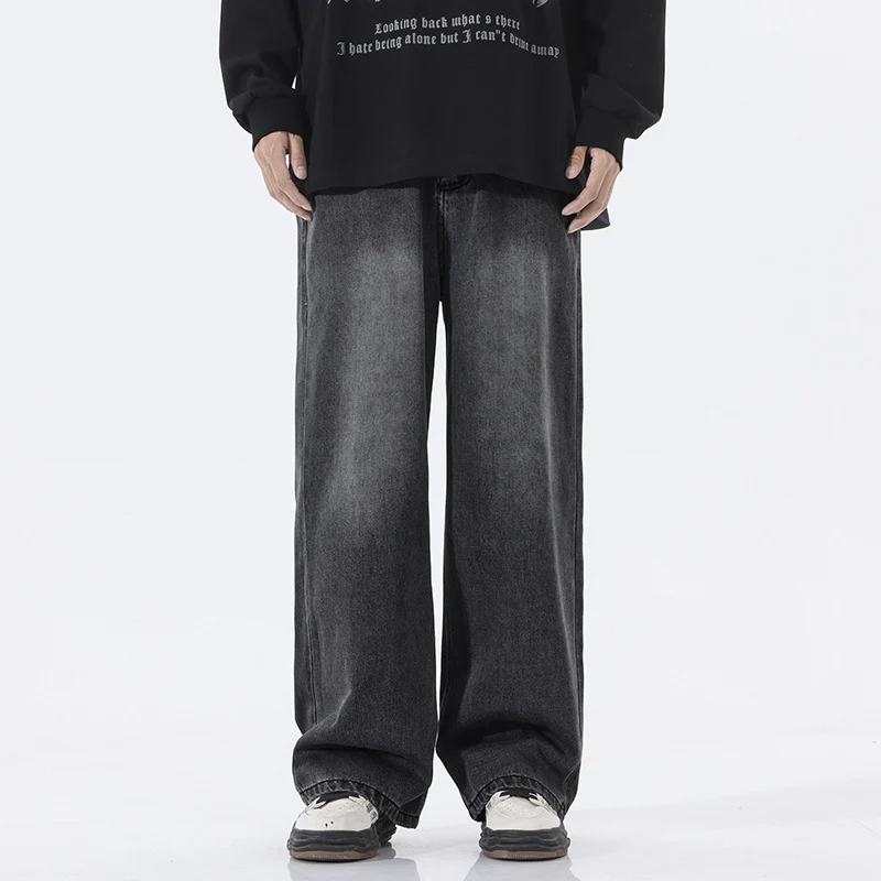 Herren Weite Bodenlange Denim‑Palazzohose mit verlängertem Saum und soften Used‑Akzenten Nord Taschen