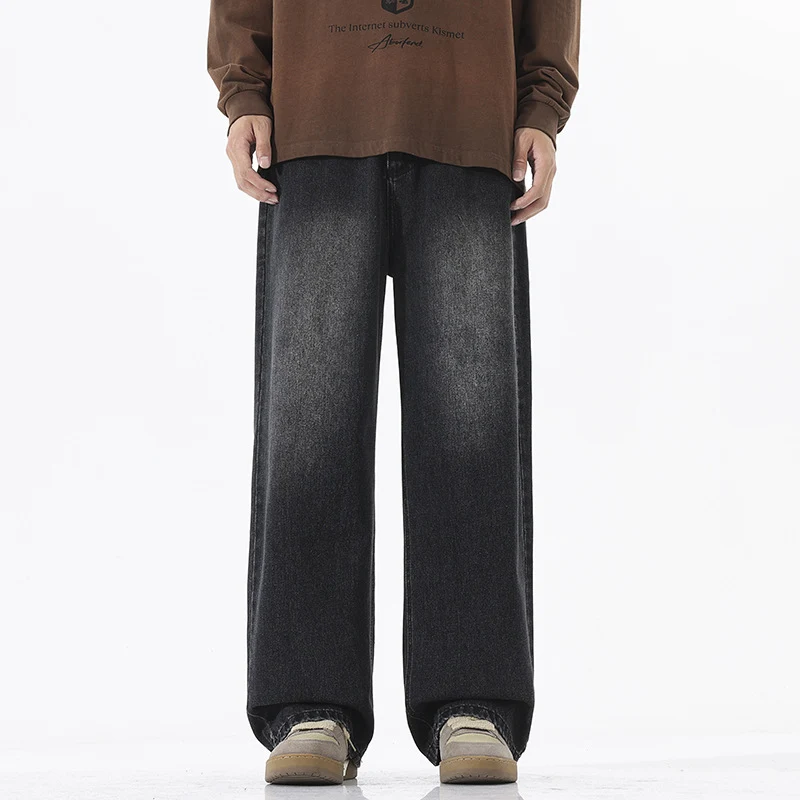 Herren Weite Bodenlange Denim‑Palazzohose mit verlängertem Saum und soften Used‑Akzenten Nord Taschen