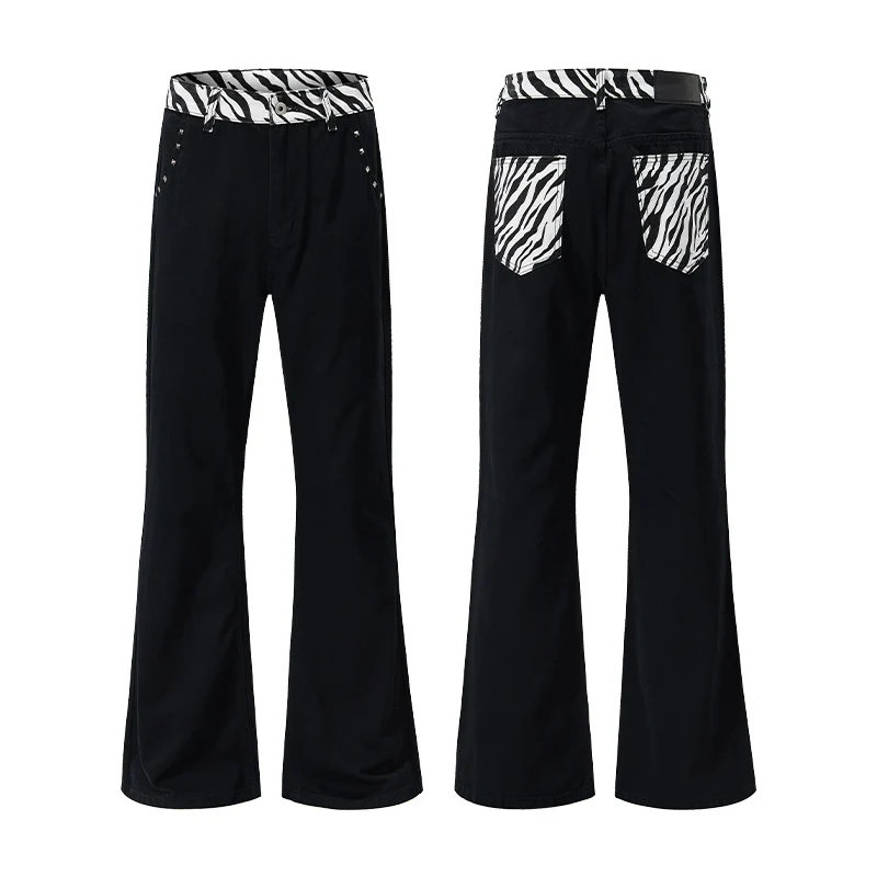 Herren weite Baumwollmix-Hose im Palazzoschnitt mit kontrastierenden Zebra-Print Gesäßtaschen Nord Taschen