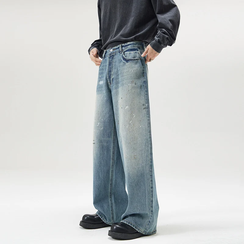 Herren weite Baggy-Jeans mit Paint-Splatter-Effekt und Vintage-Waschung Nord Taschen