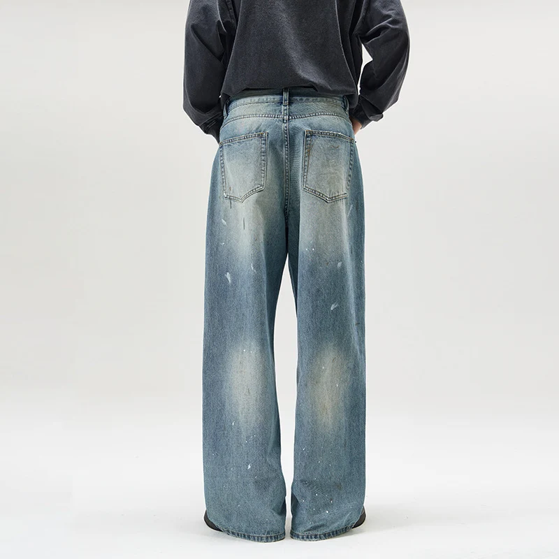 Herren weite Baggy-Jeans mit Paint-Splatter-Effekt und Vintage-Waschung Nord Taschen