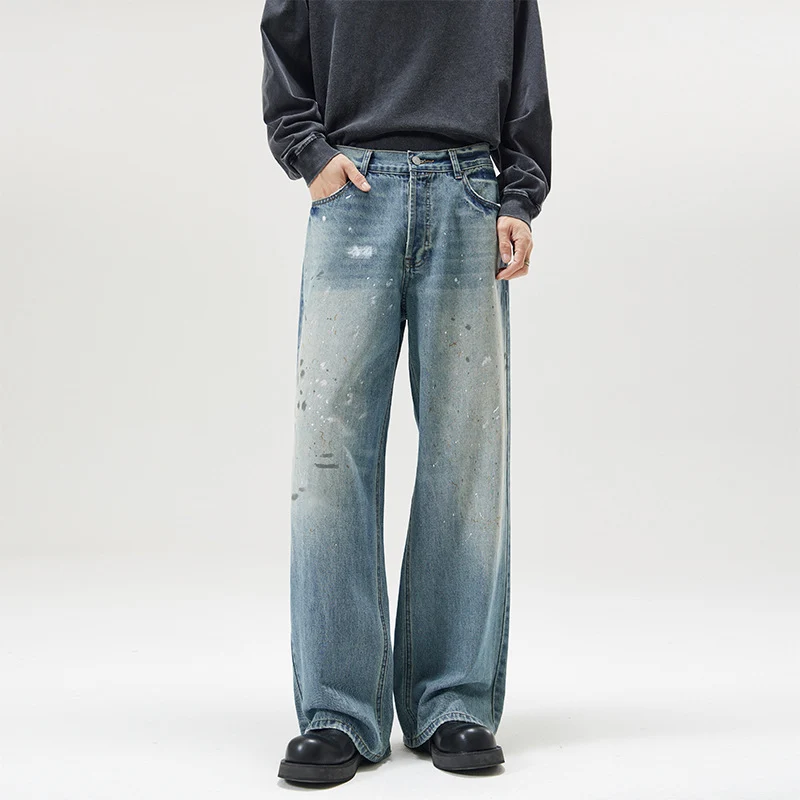 Herren weite Baggy-Jeans mit Paint-Splatter-Effekt und Vintage-Waschung Nord Taschen