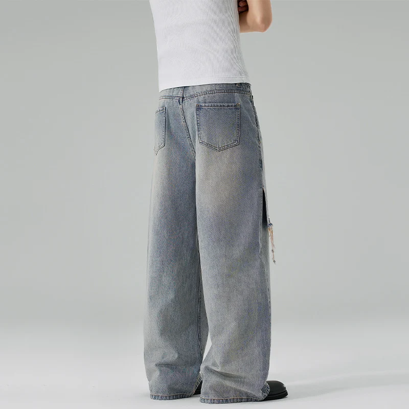 Herren Weite Baggy-Jeans aus Denim mit ausgefransten Vorderpanelen Nord Taschen