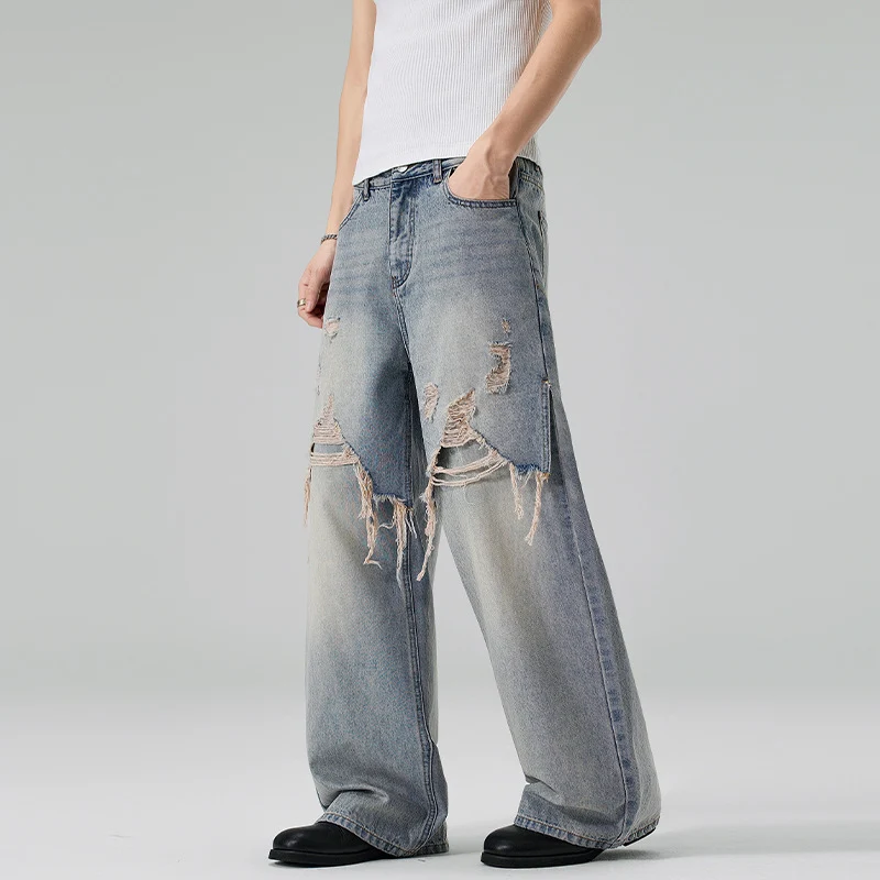 Herren Weite Baggy-Jeans aus Denim mit ausgefransten Vorderpanelen Nord Taschen