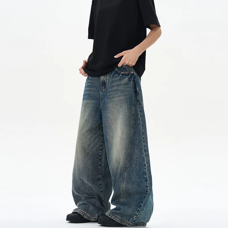 Unisex Extremweite Denimhose im skulptierten Baggy‑Schnitt mit tiefem Schritt Nord Taschen