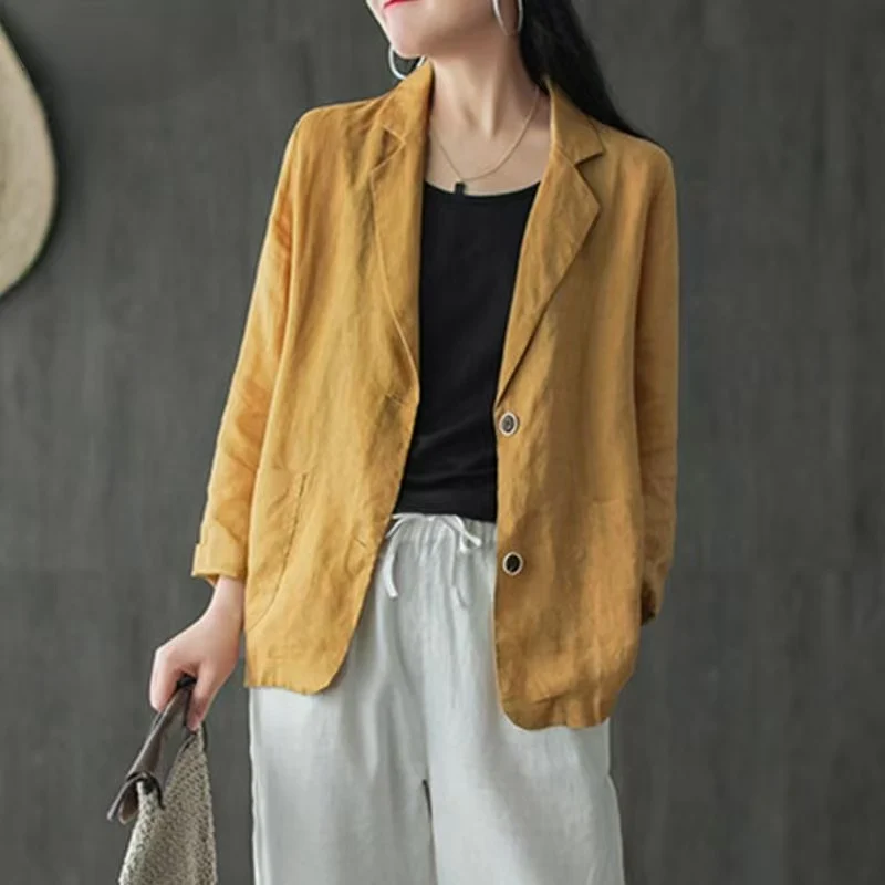 Damen Lässiger Leinenblazer Nord Taschen