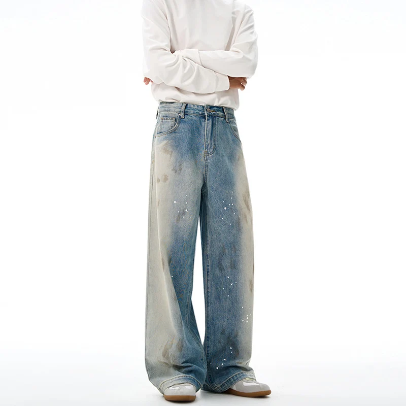 Herren Oversize-Baggy-Denim-Jeans mit künstlerischem Farb-Splatter und weitem Saum Nord Taschen