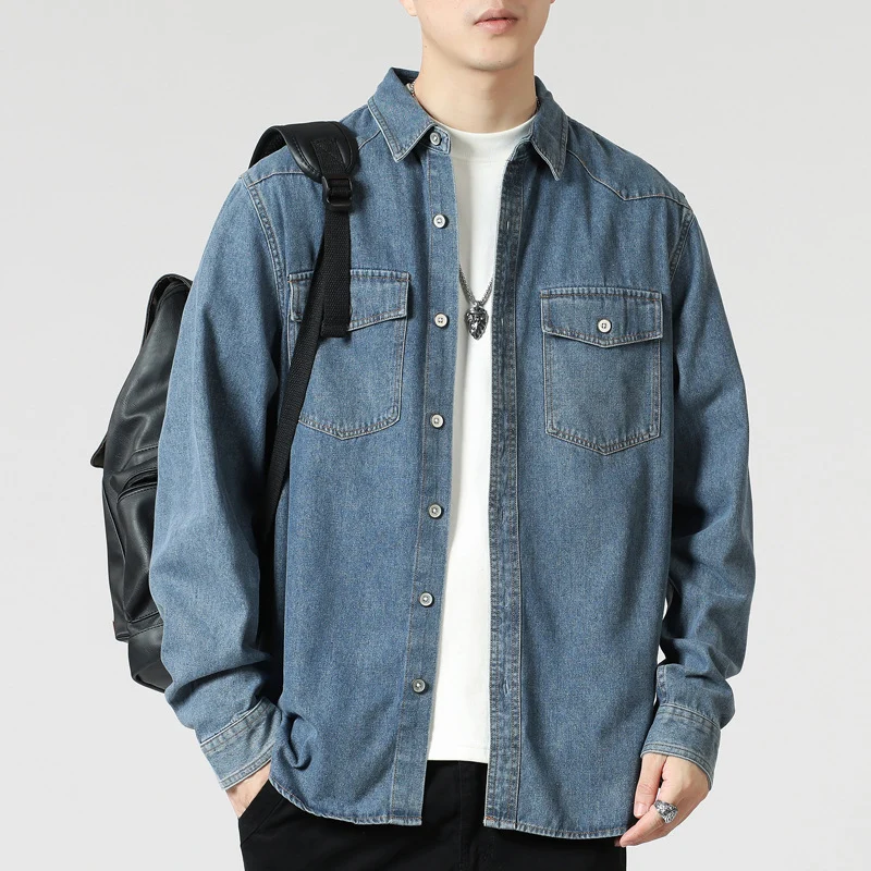 Herren Lockeres Denim-Overshirt mit aufgesetzten Brusttaschen und durchgehender Knopfleiste Nord Taschen