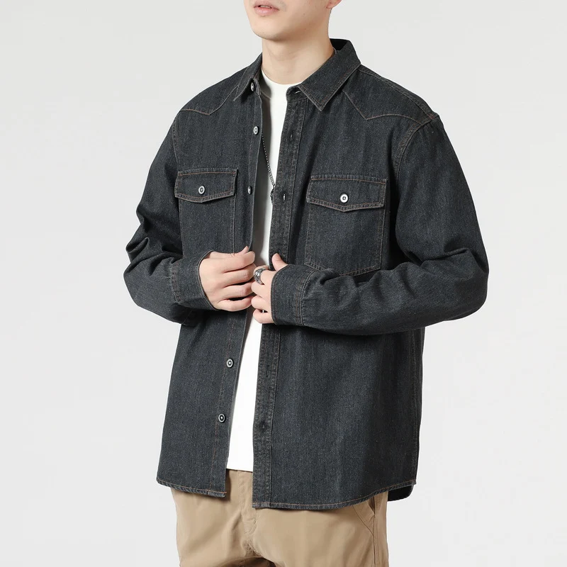 Herren Lockeres Denim-Overshirt mit aufgesetzten Brusttaschen und durchgehender Knopfleiste Nord Taschen