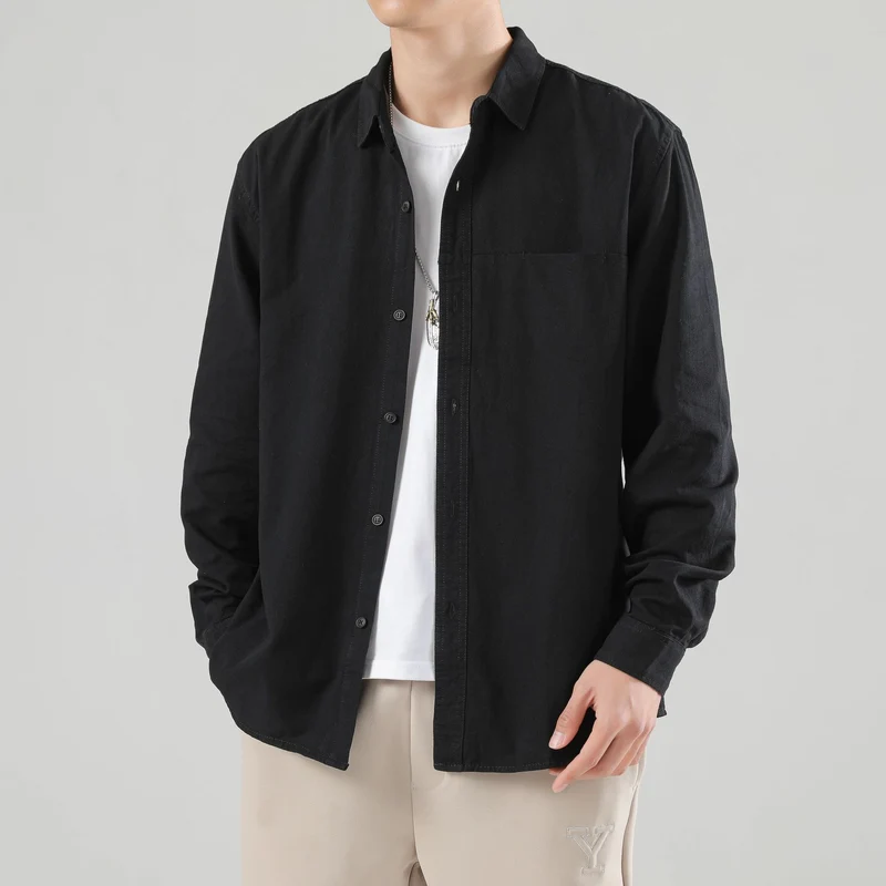 Herren Lockeres Baumwoll-Overshirt mit Brusttasche und leichter Struktur Nord Taschen