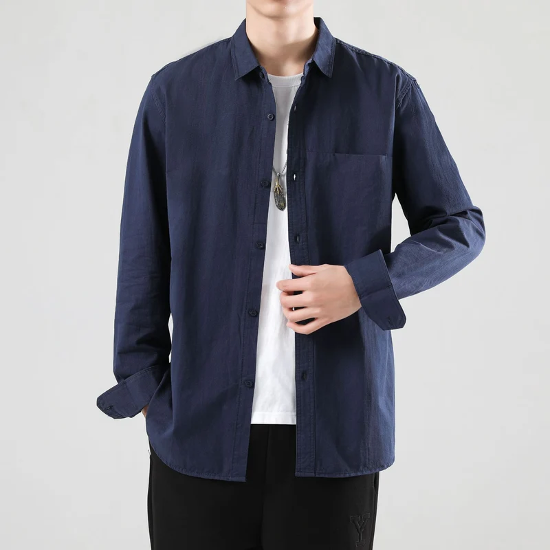 Herren Lockeres Baumwoll-Overshirt mit Brusttasche und leichter Struktur Nord Taschen