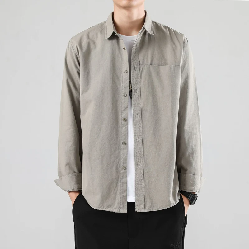 Herren Lockeres Baumwoll-Overshirt mit Brusttasche und leichter Struktur Nord Taschen
