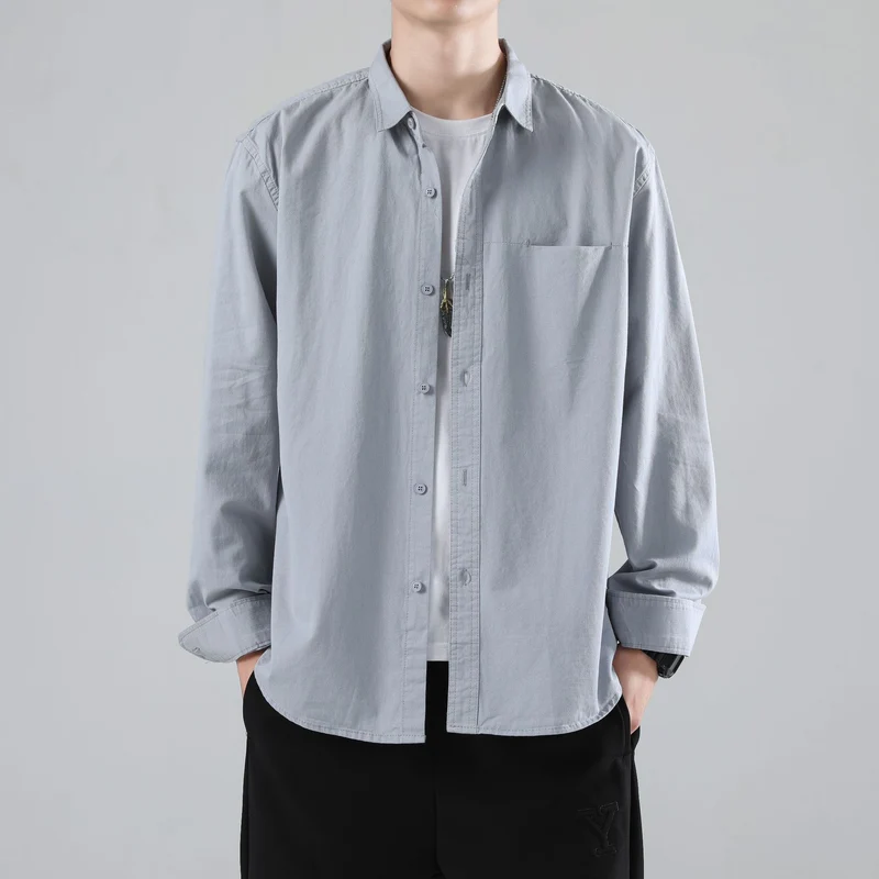Herren Lockeres Baumwoll-Overshirt mit Brusttasche und leichter Struktur Nord Taschen