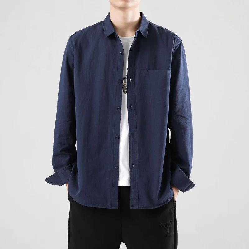Herren Lockeres Baumwoll-Overshirt mit Brusttasche und leichter Struktur Nord Taschen
