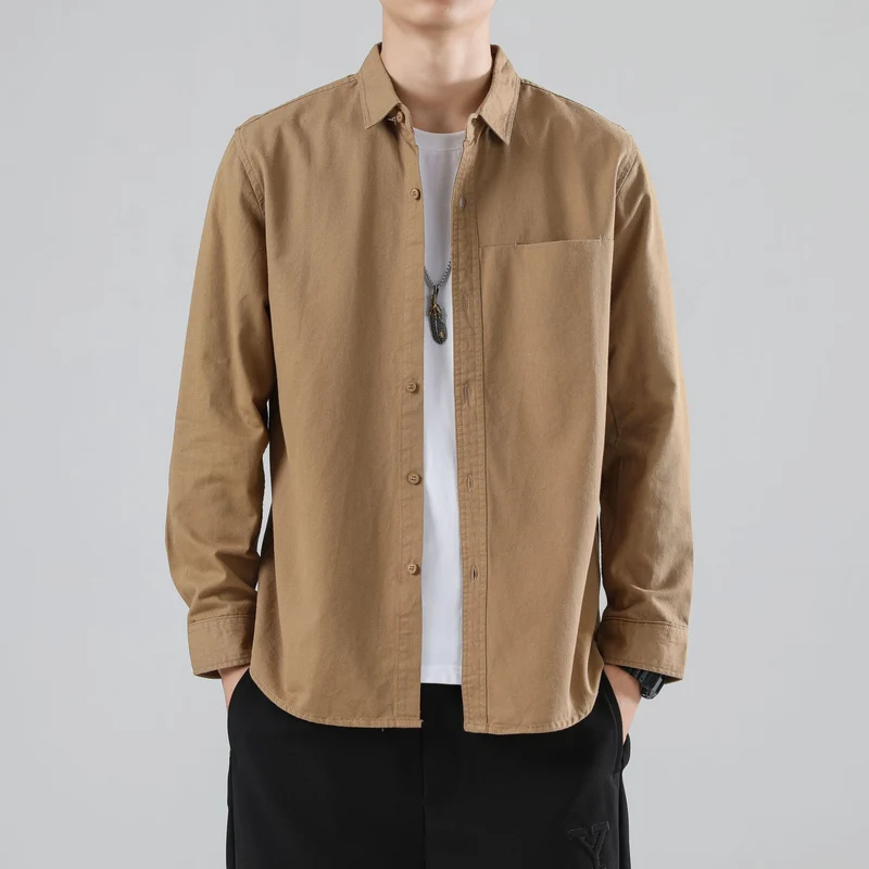 Herren Lockeres Baumwoll-Overshirt mit Brusttasche und leichter Struktur Nord Taschen