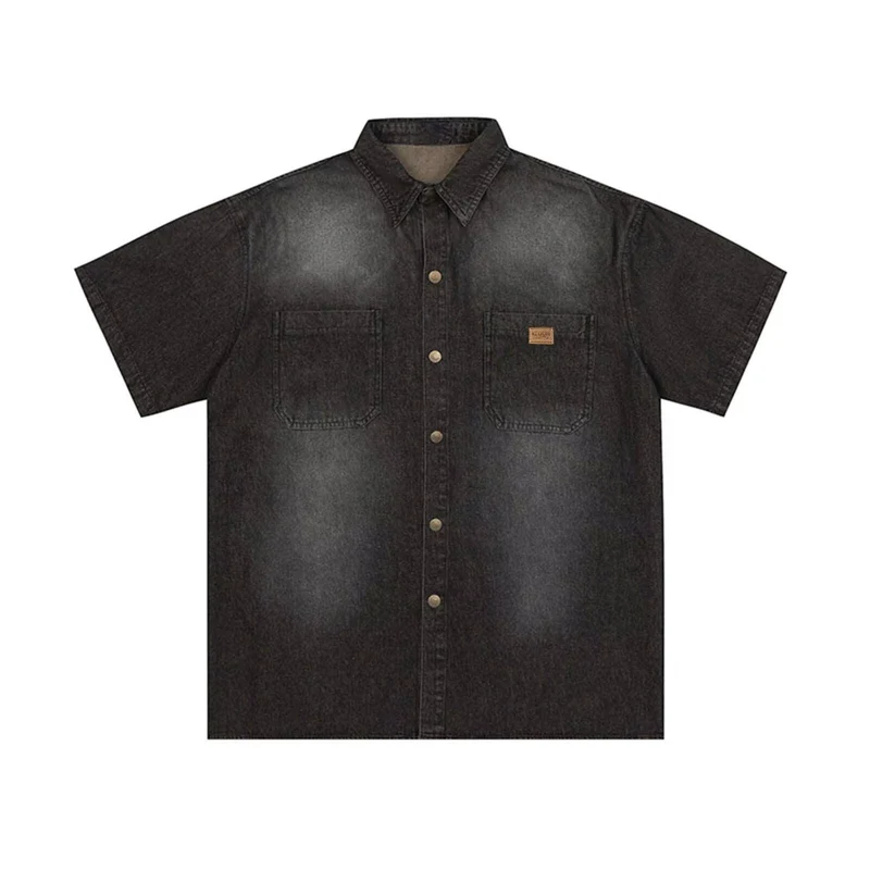 Herren Kurzarm-Denim-Hemd Nord Taschen
