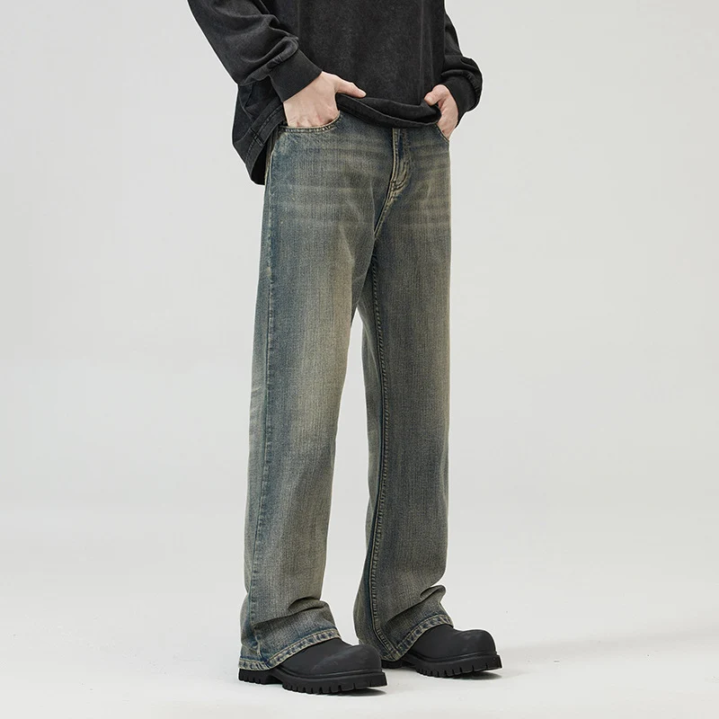 Herren Weit geschnittene Relaxed-Denimhose aus Vintage-Denim mit tiefem Schritt und leichter Used-Waschung Nord Taschen