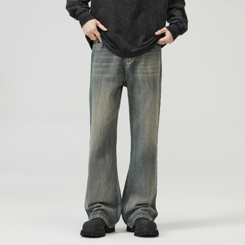 Herren Weit geschnittene Relaxed-Denimhose aus Vintage-Denim mit tiefem Schritt und leichter Used-Waschung Nord Taschen
