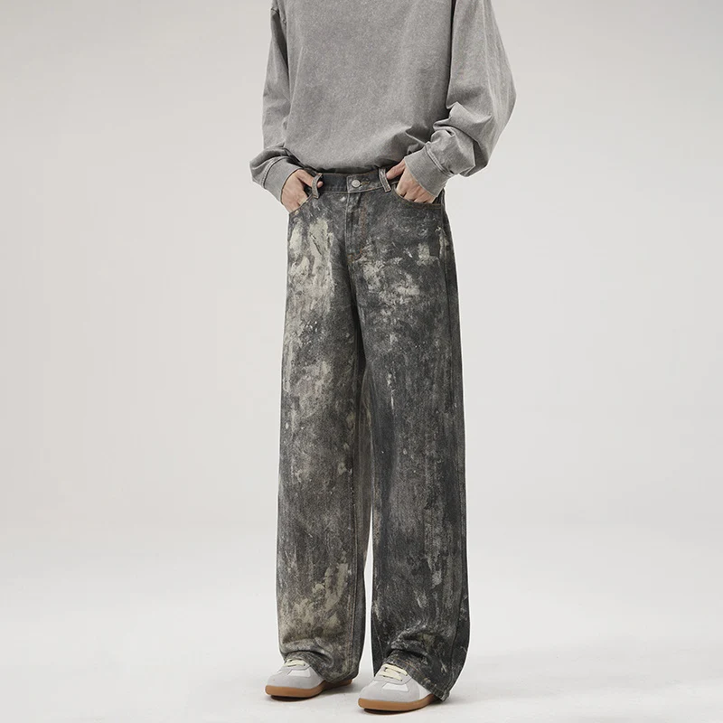Herren Baggy-Denim mit künstlerischer Bleach-Optik und weitem Bein Nord Taschen