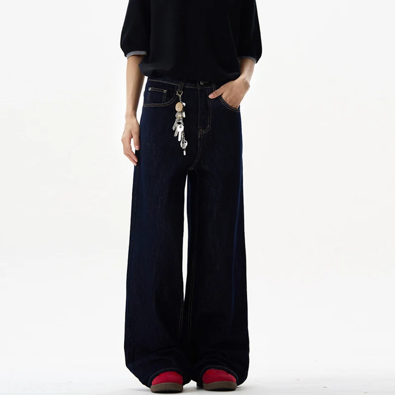 Damen Fließende Oversize-Denim-Palazzohose mit hohem Bund und langen Saumfalten Nord Taschen