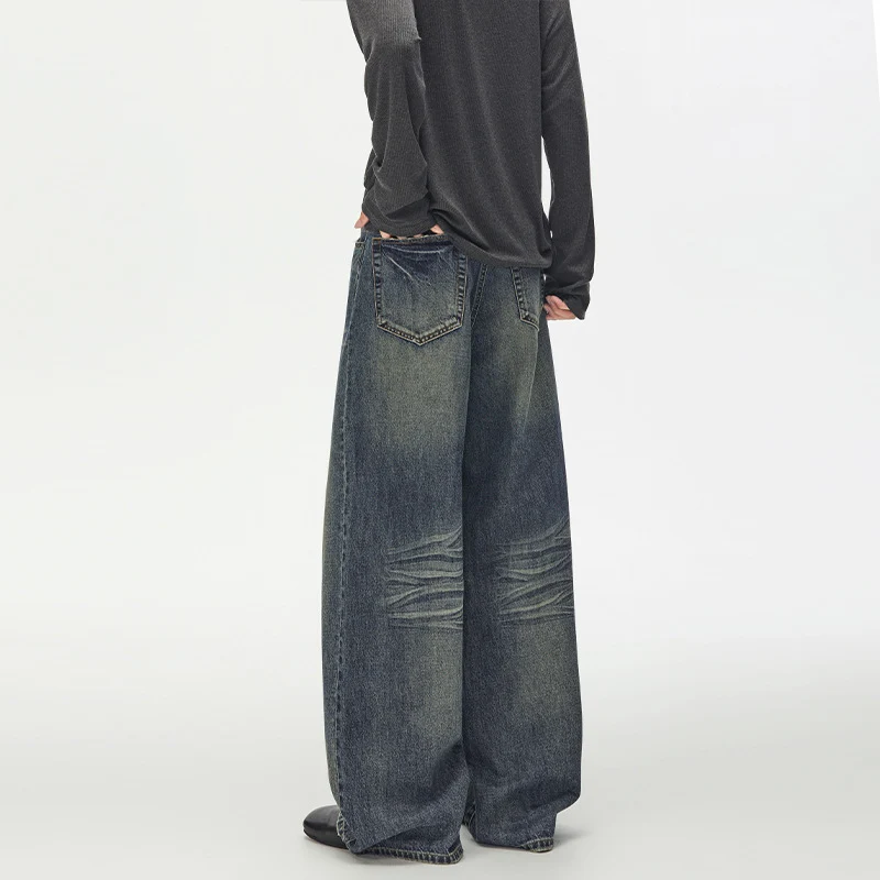 Damen Extraweite Vintage-inspirierte Palazzodenim mit tiefem Schritt und geprägten Falten Nord Taschen