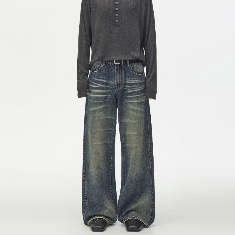 Damen Extraweite Vintage-inspirierte Palazzodenim mit tiefem Schritt und geprägten Falten Nord Taschen