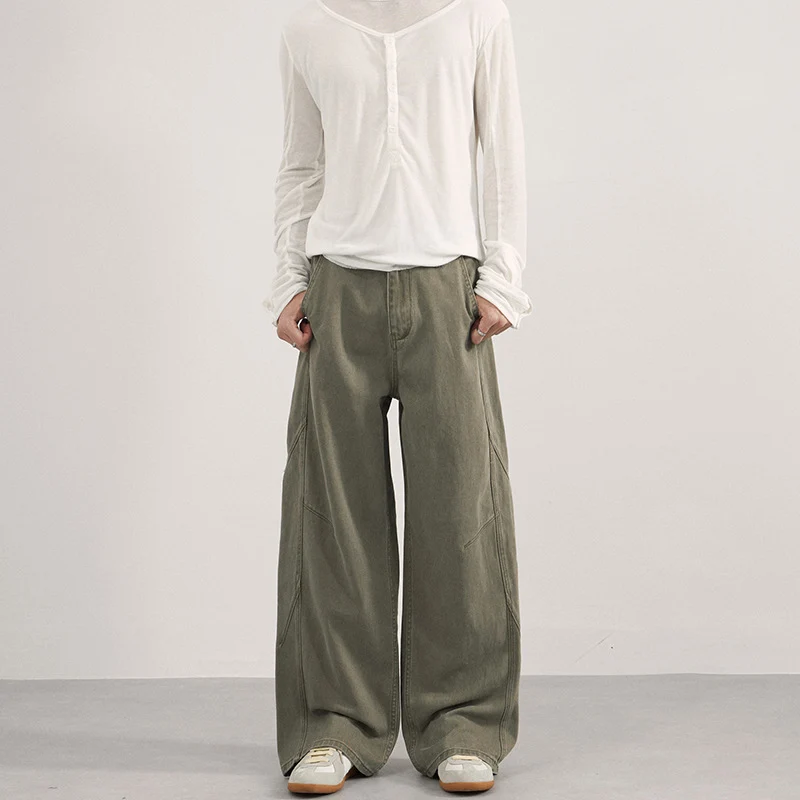 Damen Extraweite Twill‑Palazzohose mit tiefem Schritt und dekorativen Nahtpaneelen Nord Taschen