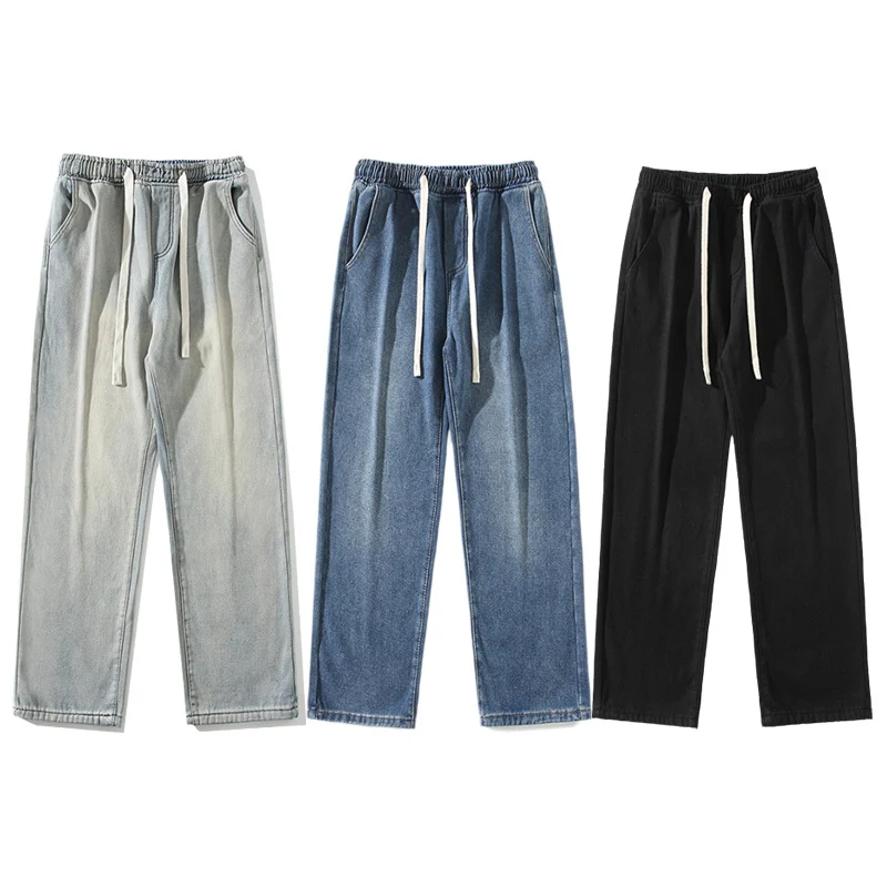 Herren locker sitzende Jeanshose im Oversize-Baggy-Stil mit Tunnelzug Nord Taschen