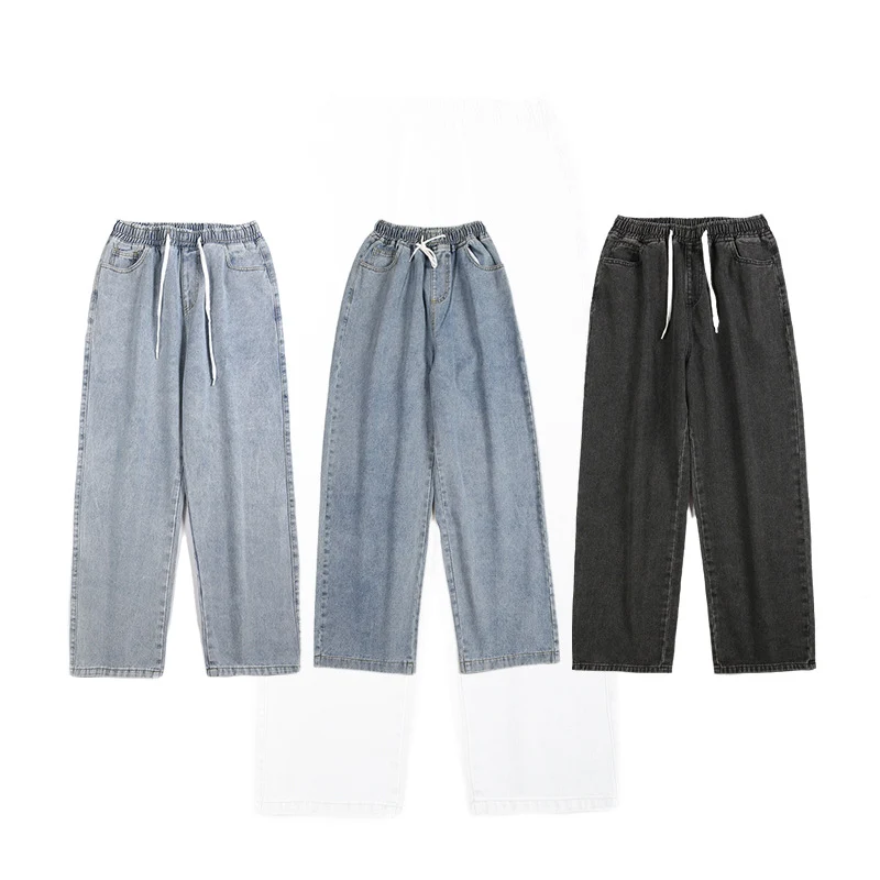 Herren Locker-sitzende Denim-Hose mit elastischem Tunnelzugbund und weitem Bein Nord Taschen