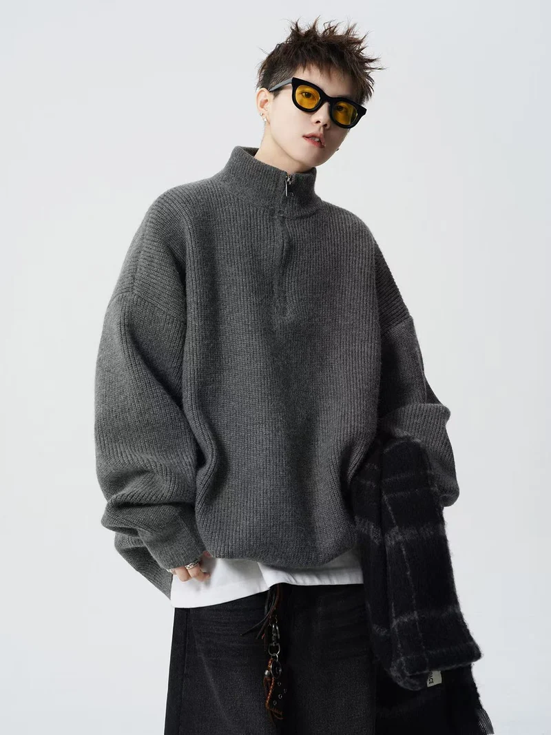 Damen Urbaner Oversized Pullover mit Stehkragen Nord Taschen