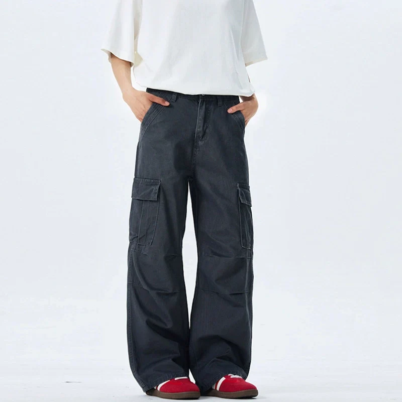 Damen Weitgeschnittene Cargo-Hose mit hoher Taille und aufgesetzten Taschen Nord Taschen