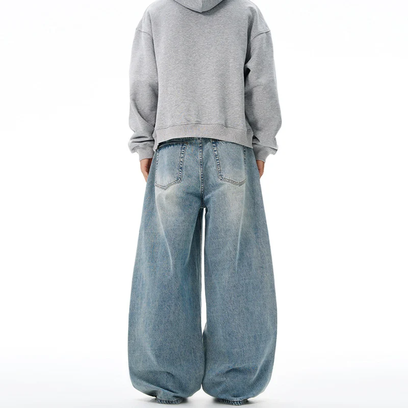 Damen Weitfallende Bodenlange Palazzodenim-Jeans mit Vintage-Fade und geradem Saum Nord Taschen