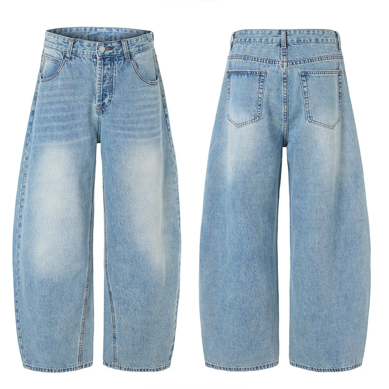 Damen Weitfallende Bodenlange Palazzodenim-Jeans mit Vintage-Fade und geradem Saum Nord Taschen