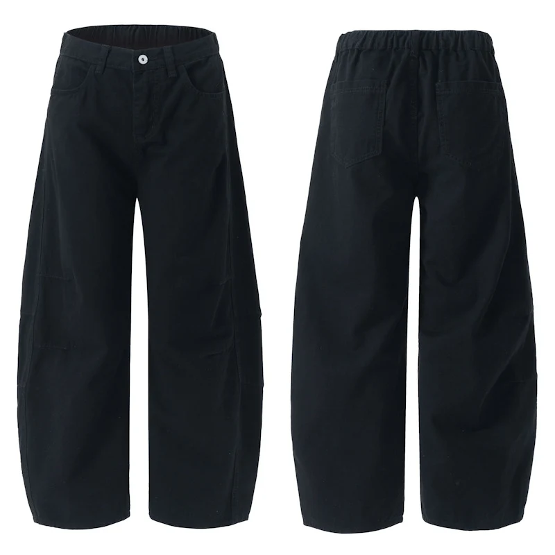 Damen Weite hochtaillierte Canvas-Hose mit elastischem Rückbund und Utility-Nähten Nord Taschen