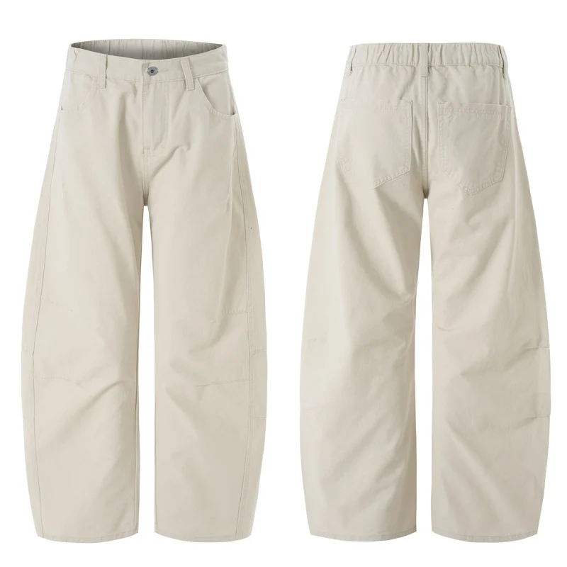 Damen Weite hochtaillierte Canvas-Hose mit elastischem Rückbund und Utility-Nähten Nord Taschen