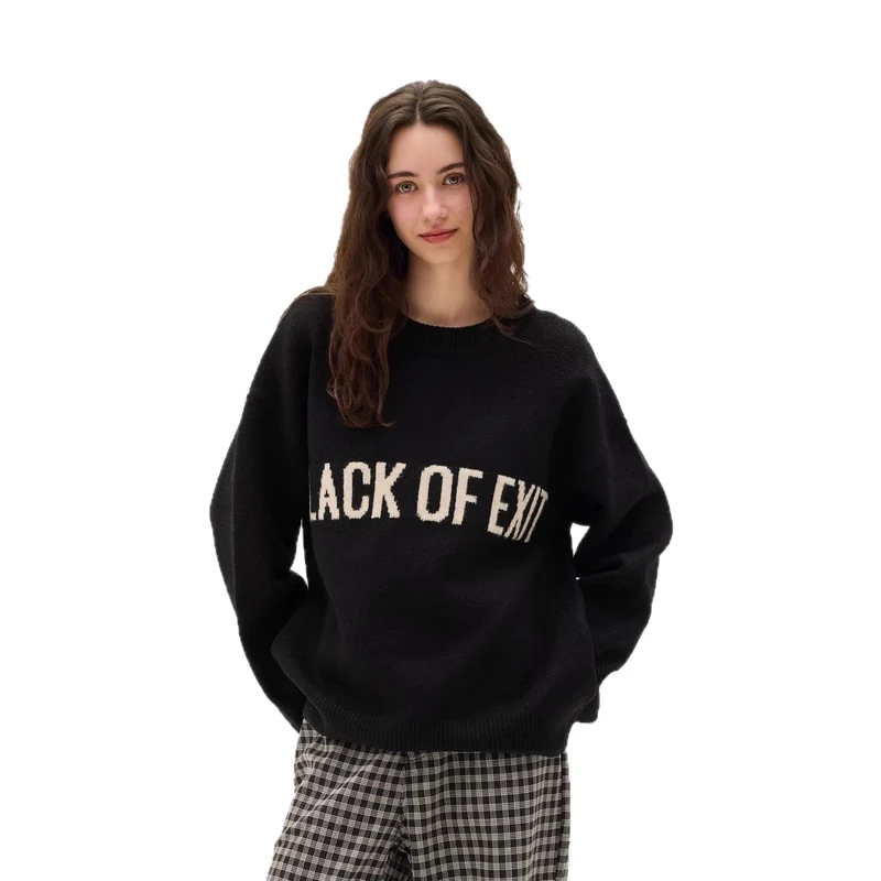 Damen Lässiger Oversized Pullover mit kreativem Schriftzug Nord Taschen