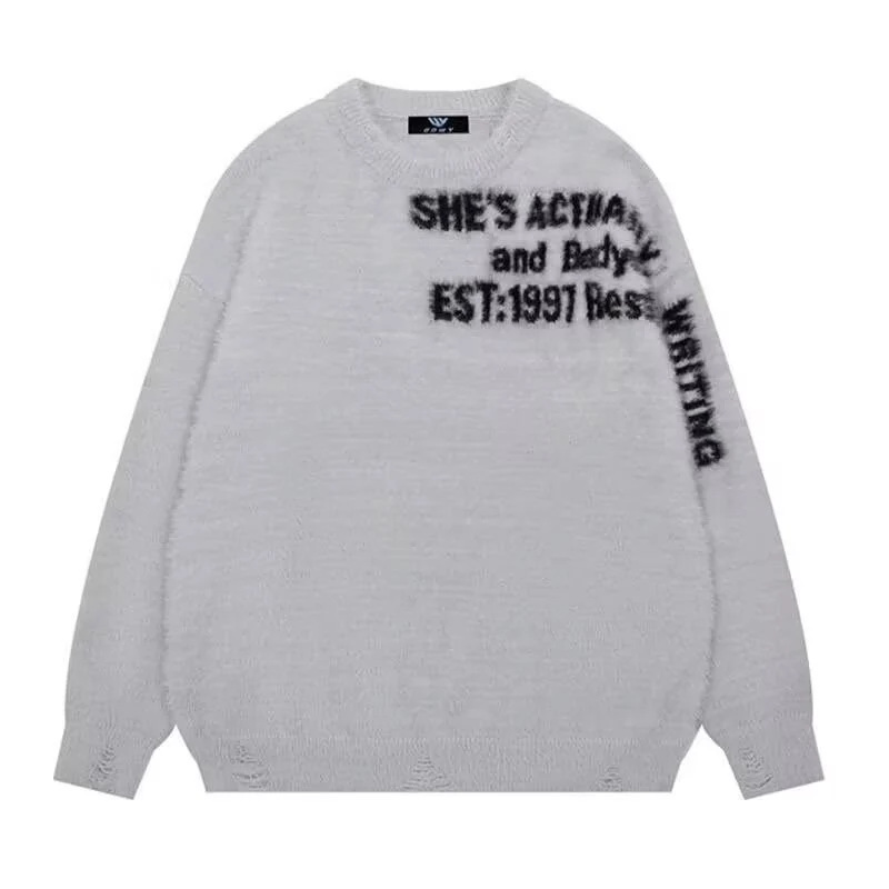 Damen Lässiger Oversized Pullover mit grafischem Print Nord Taschen