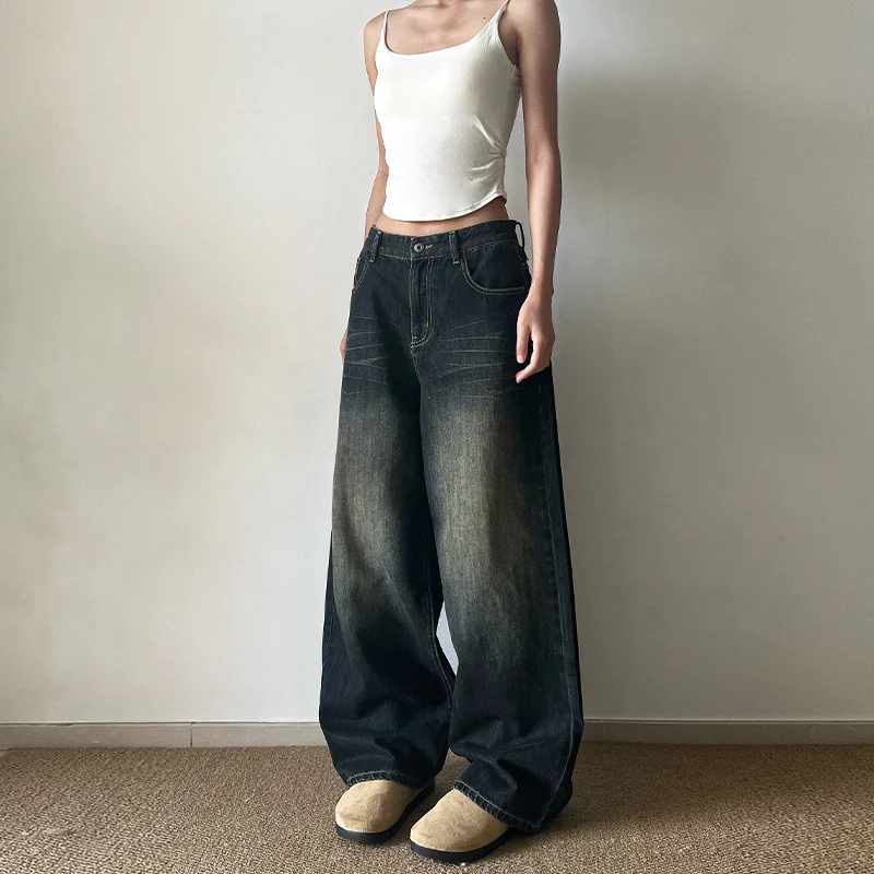 Damen Extraweite Low‑Rise Baggy-Jeans im Vintage-Waschung Nord Taschen