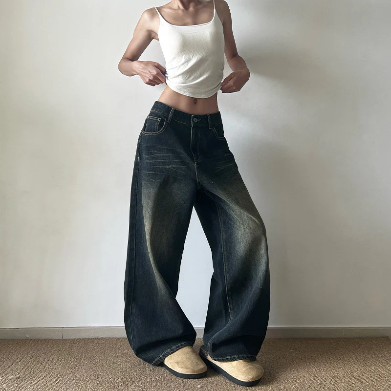 Damen Extraweite Low‑Rise Baggy-Jeans im Vintage-Waschung Nord Taschen