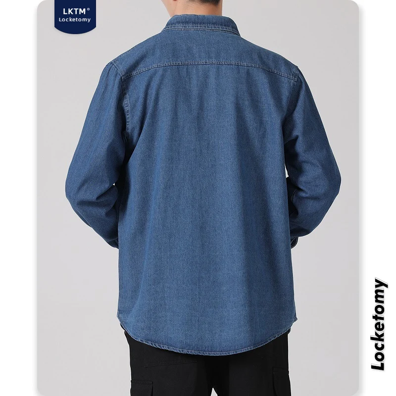 Herren Leichtes Baumwoll-Denim-Hemd mit Brusttasche und Relaxed-Fit Nord Taschen