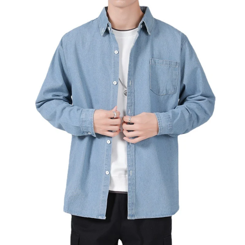 Herren Leichtes Baumwoll-Denim-Hemd mit Brusttasche und Relaxed-Fit Nord Taschen