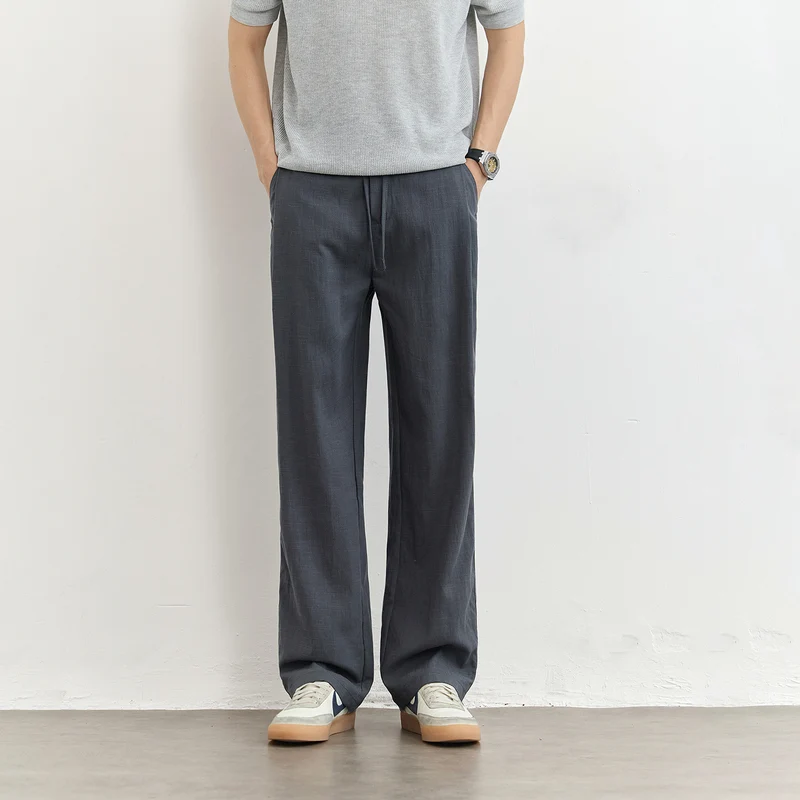 Herren Leichte Leinenhose mit Tunnelzug und geradem Bein Nord Taschen